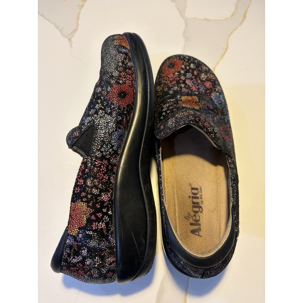 Alegria KEL-323 Women Black Floral Leather Slip-On Shoes Clogs Size 39 /US 8.5-9 - Picture 5 of 8